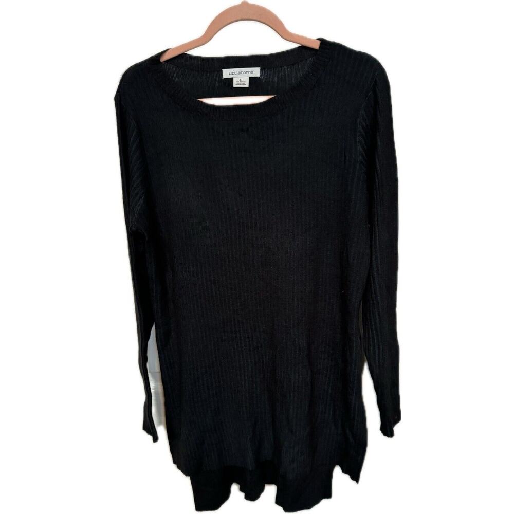 Liz Claiborne NWT English Heritage Pullover Sweater High Low Cut L Black Teal‎